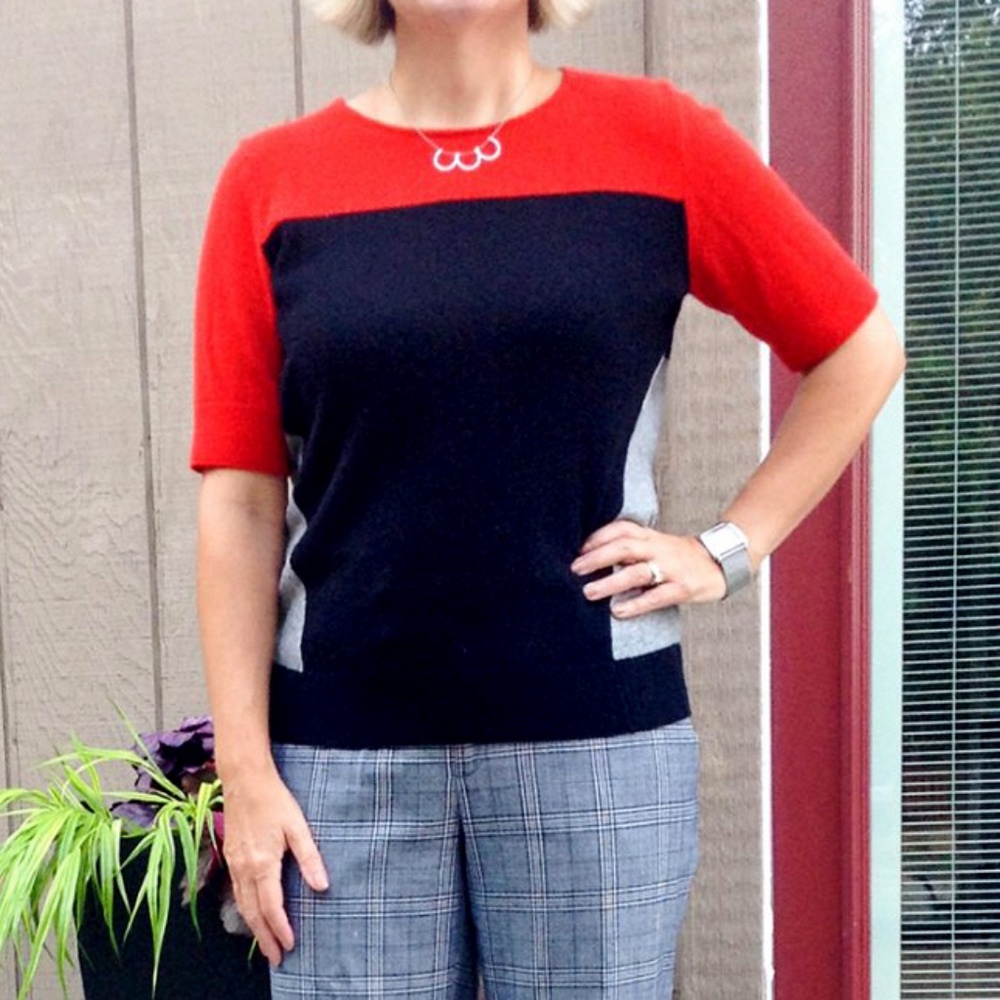 NORDSTROM 100% Cashmere Short Sleeve Colorblock Sweater - Medium